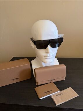 Burberry Black Shield Sunglasses with Tan Accessories